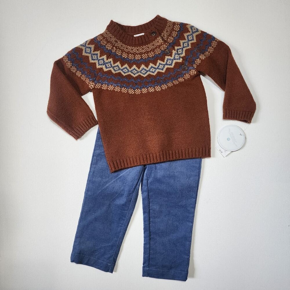 Edgehill Collection Blue & Brown Boy's Sweater Set Boy's Size 12 months NWT